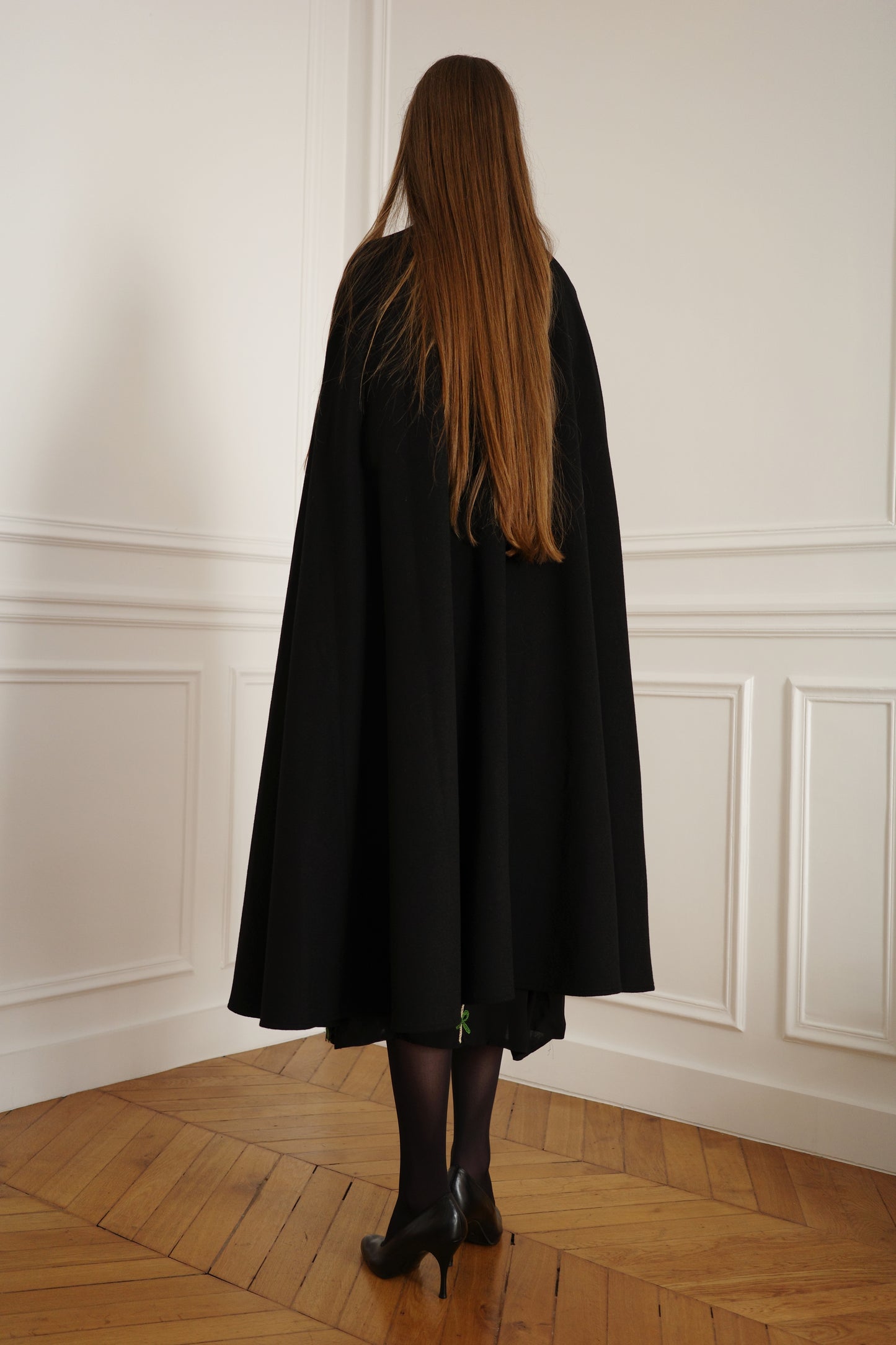 SAINT LAURENT Rive Gauche —  Black Cape, c. 1970s
