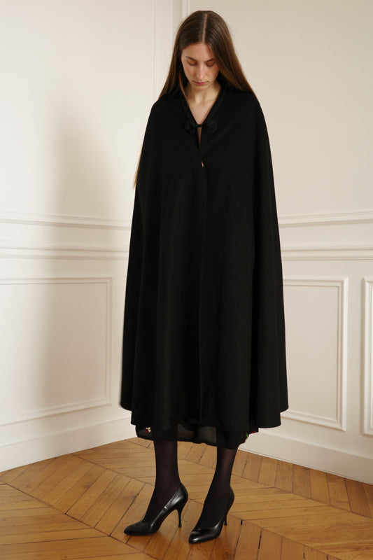 SAINT LAURENT Rive Gauche —  Black Cape, c. 1970s
