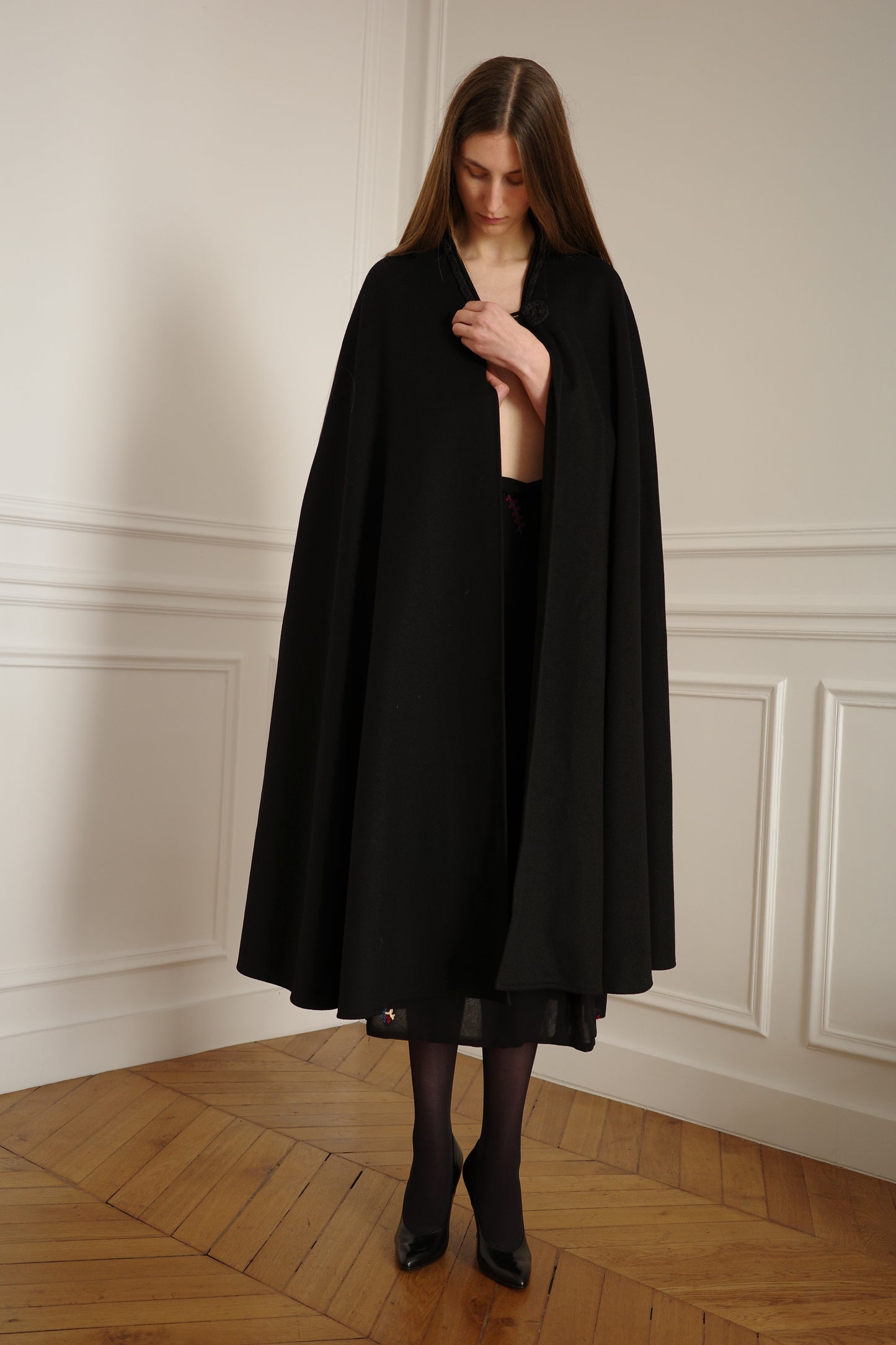SAINT LAURENT Rive Gauche —  Black Cape, c. 1970s