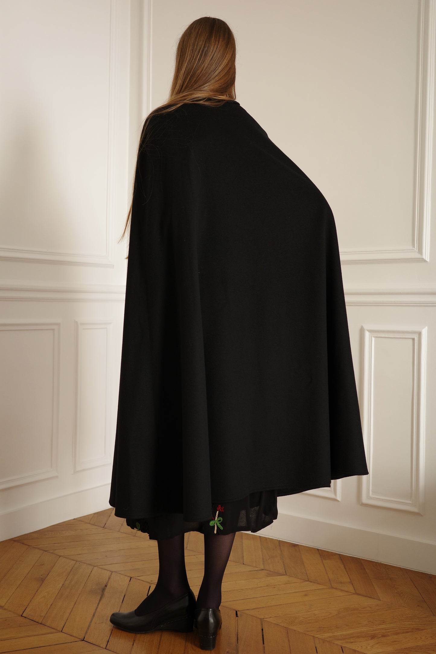 SAINT LAURENT Rive Gauche —  Black Cape, c. 1970s